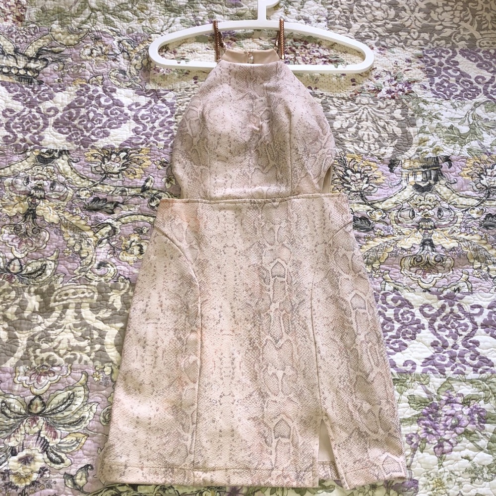 Macy's Snakeskin Gold Chain Strapped Fitted Dress